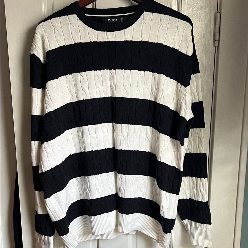 Nautica Bold Navy & White Cable Knit Sweater